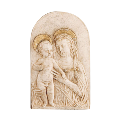 Madonna and Child in Travertine-like Ceramic and Gold